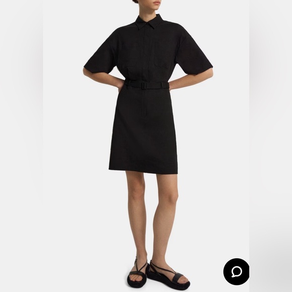 Theory Belted Shirt Dress in Stretch Linen - Picture 3 of 6